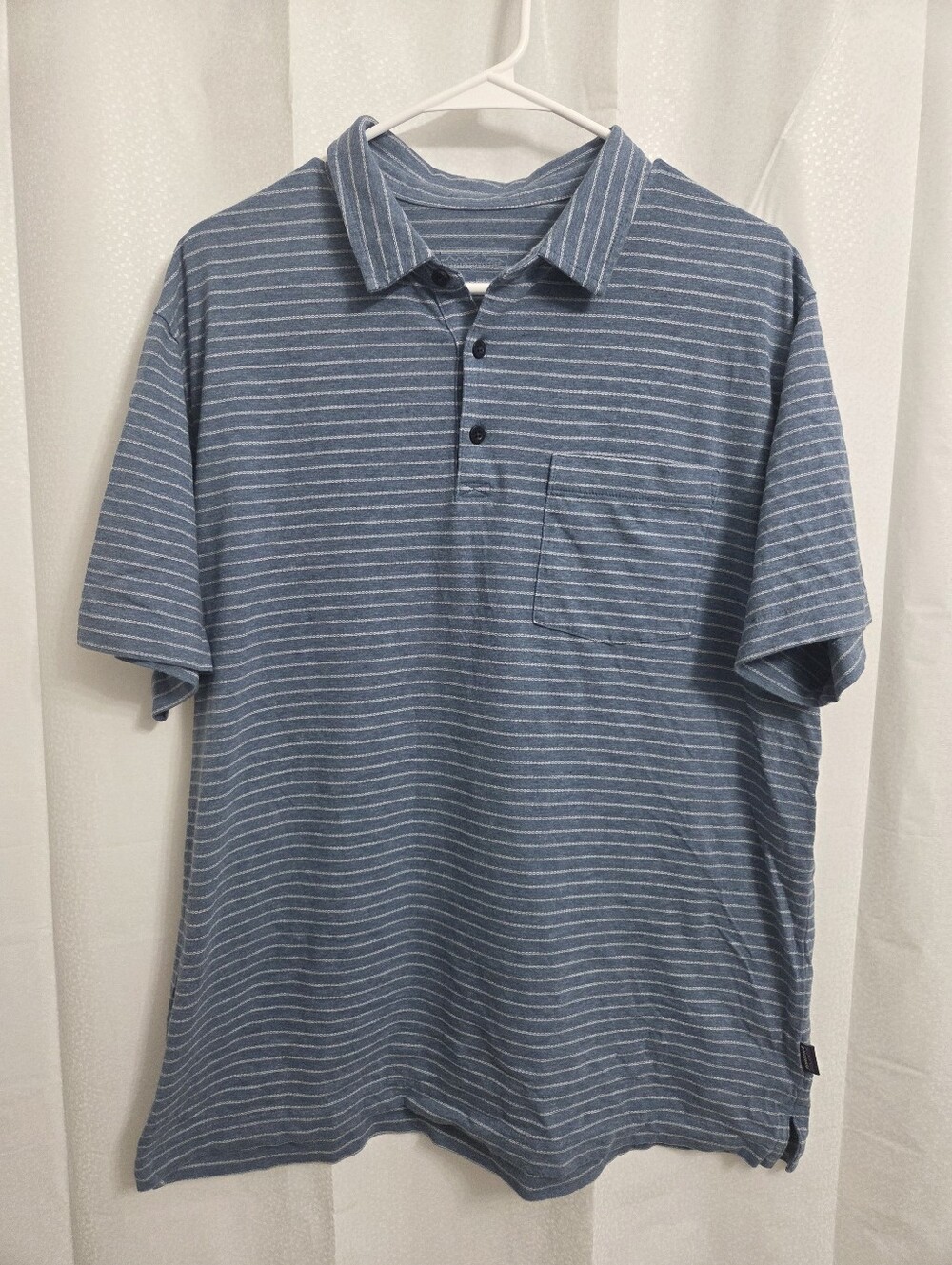 Patagonia Blue & White Striped Men's Polo with Chest Pocket Size Large